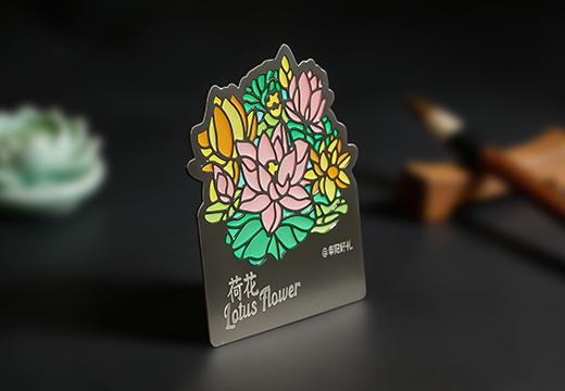 荷花透光珐琅冰箱贴定制